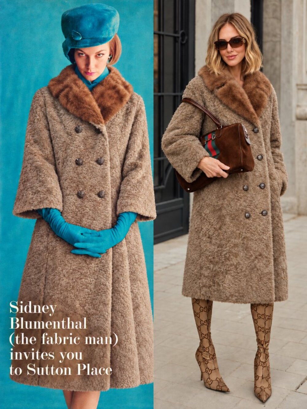 💋AUTHENTIC RETRO 1950'💋𝓢𝓗𝓐𝓝𝓓𝓡𝓐 COAT w/ GENUINE BROWN MINK FUR in TAUPE